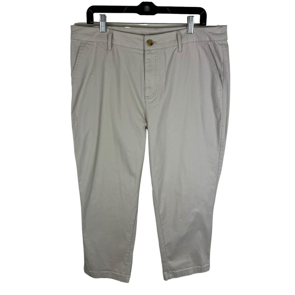 Denim & Co. Tan Cotton Cropped High Rise Khakis Pockets Size 14